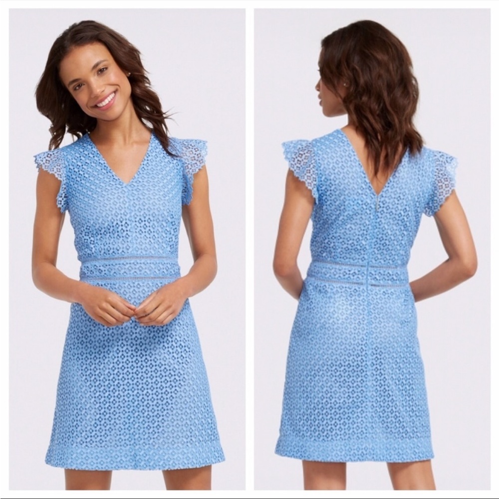 Draper James Blue Lace Gingham Lattice Dress 6